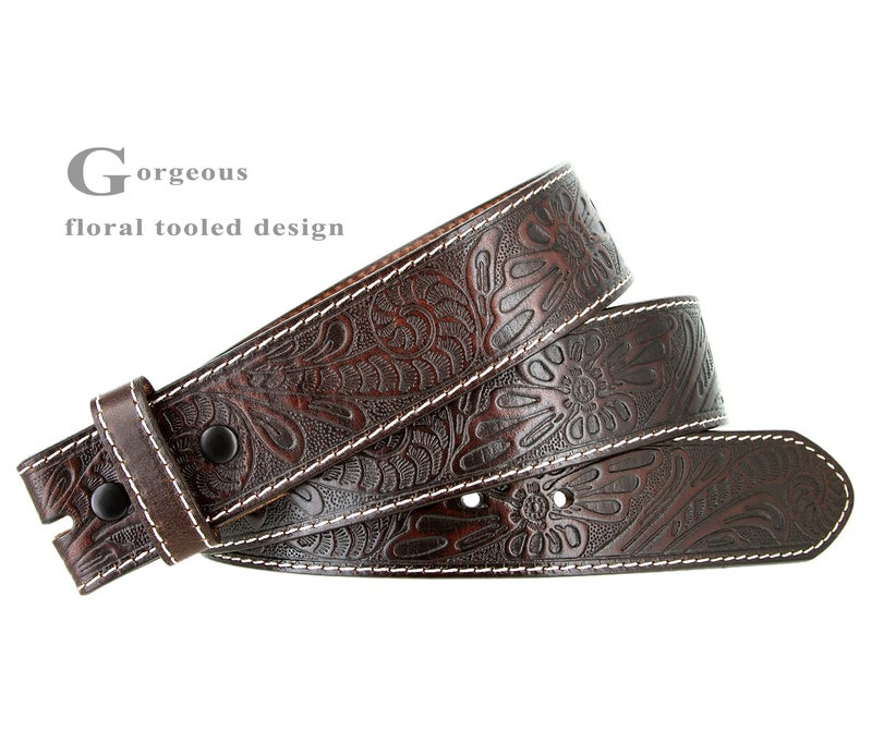 Belts.com Genuine Full Grain Western Floral Engraved Tooled Leather Belt Strap 1-1/2" Wide (Brown, 32) - Image 2